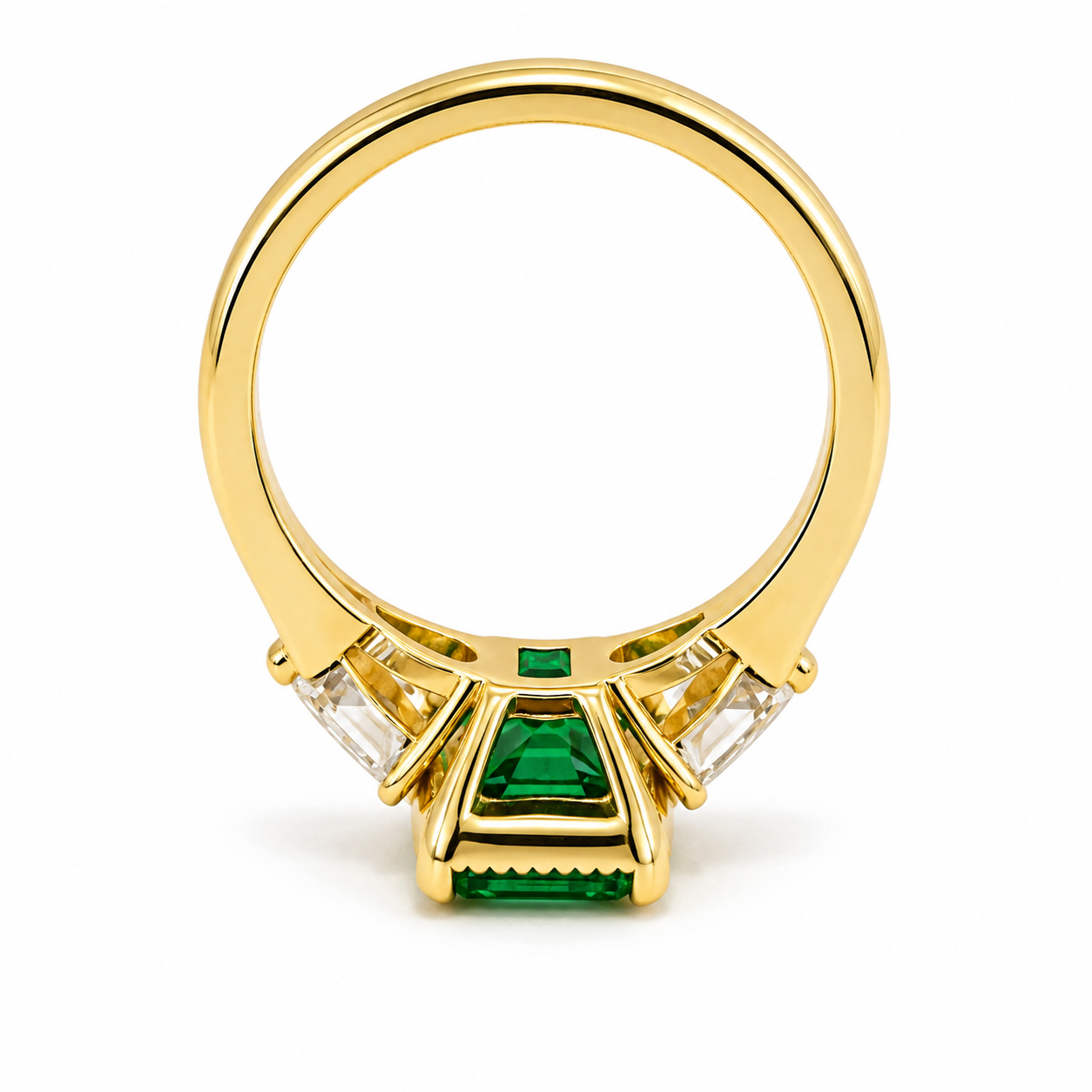 Emerald Cut Emerald Engagement Ring with Pear Shape Lab Grown Diamonds 14K Solid Gold , May Birthstone Ring , Trendy Ring #8857