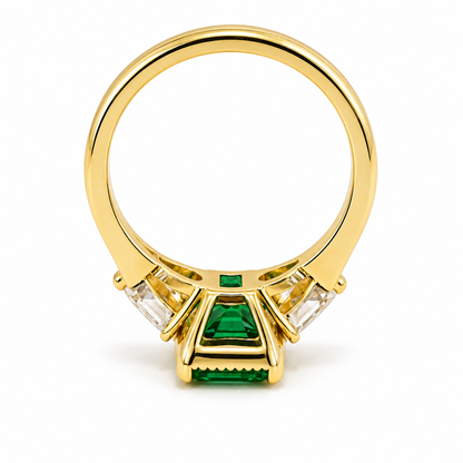 Emerald Cut Emerald Engagement Ring with Pear Shape Lab Grown Diamonds 14K Solid Gold , May Birthstone Ring , Trendy Ring #8857