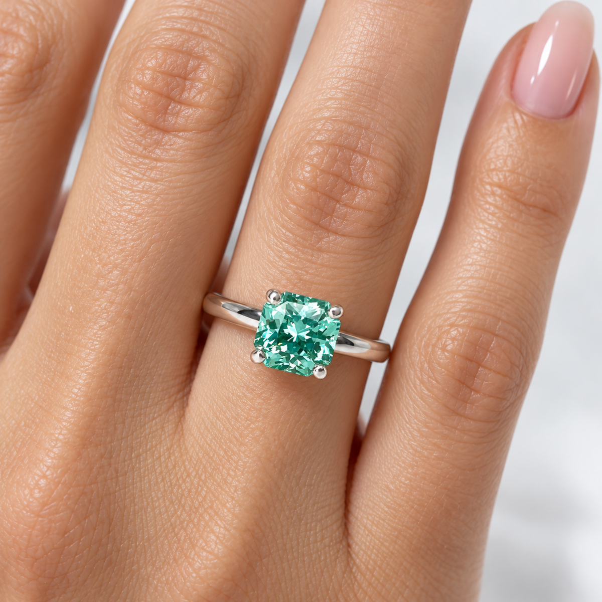 Radiant cut teal paraiba tourmaline engagement ring 14k solid gold, green tourmaline wedding ring, Solitaire paraiba proposal rings, #7939