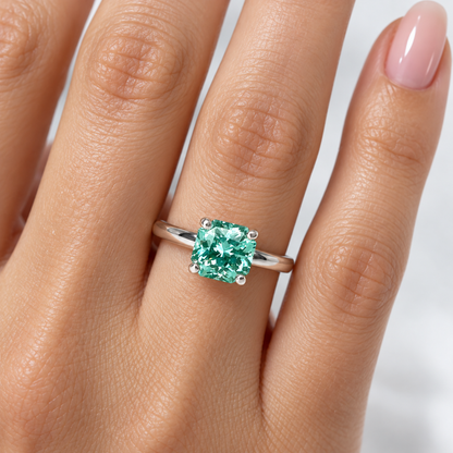 Radiant cut teal paraiba tourmaline engagement ring 14k solid gold, green tourmaline wedding ring, Solitaire paraiba proposal rings, #7939