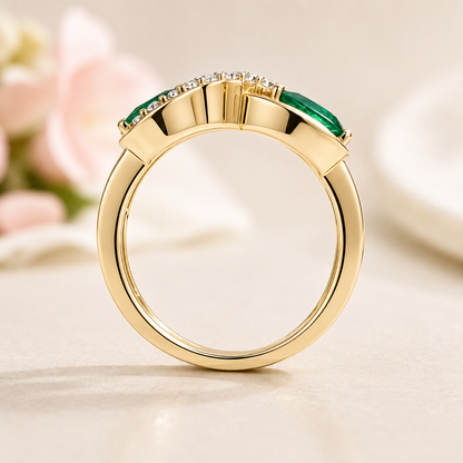 Pear Shaped Emerald Toi Et Moi Engagement Ring Yellow Gold Unique Infinity Design Pear Shape Emerald Wedding Anniversary Promise Ring #7375