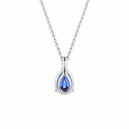 Pear Shape Blue Sapphire Pendant Necklace 14k Yellow Gold, Teardrop Sapphire Necklace, September Birthstone Necklace, Pear Necklace, #8821