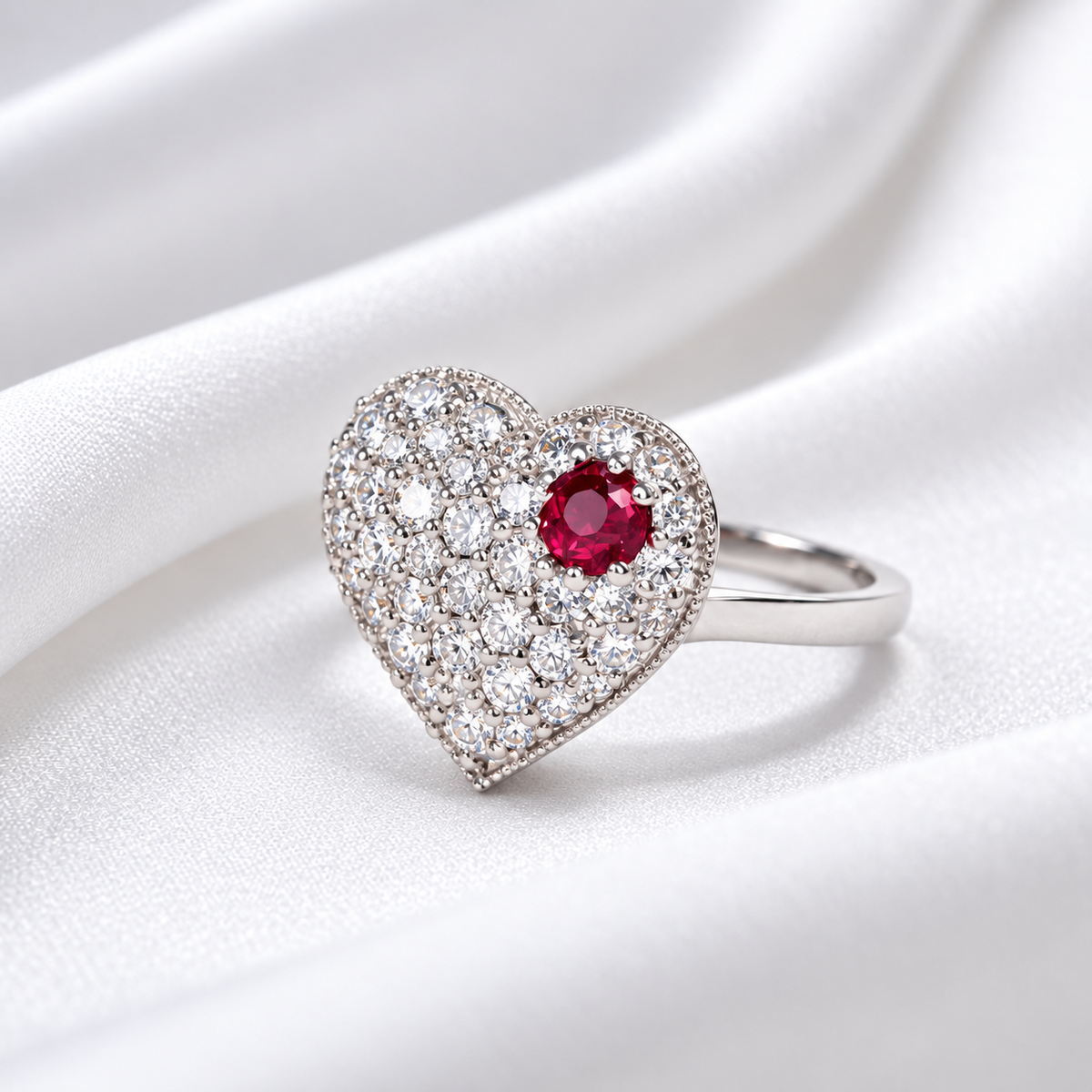 Lab Grown Diamond Heart Ring with Birthstone, Gemstone Accent Heart Ring, Diamond Heart Promise Ring, Romantic Gift for Her #8882