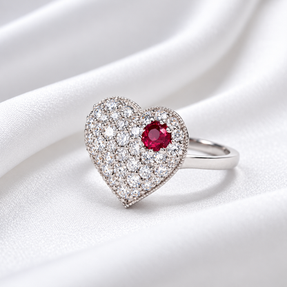 Lab Grown Diamond Heart Ring with Birthstone, Gemstone Accent Heart Ring, Diamond Heart Promise Ring, Romantic Gift for Her #8882