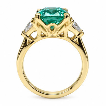 Elongated Cushion Cut Engagement Ring For Women 14K solid Yellow Gold, Green Paraiba Tourmaline Engagement Rings, Unique Vintage Rings, 7187