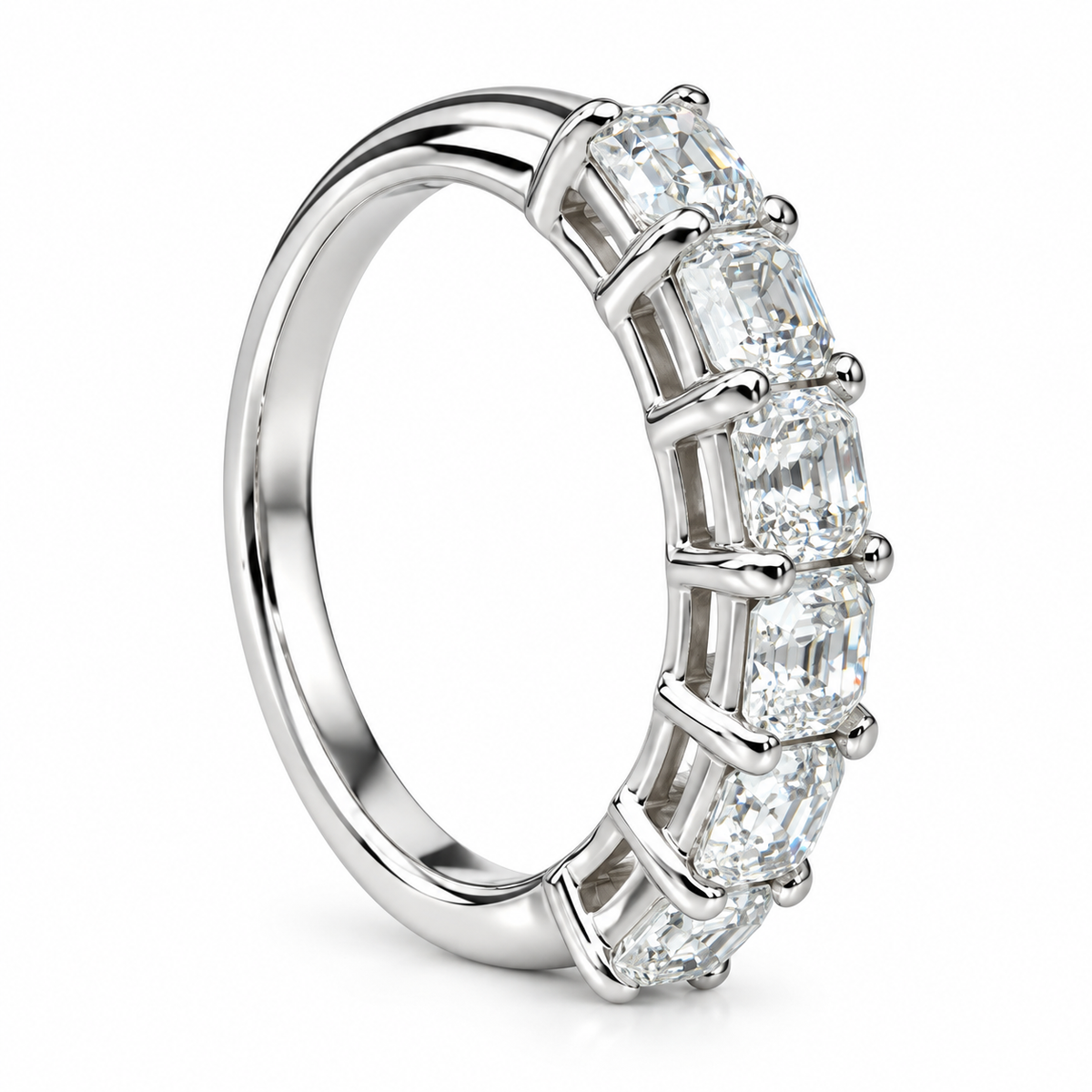 Moissanite Engagement Band / Asscher Cut Wedding Band / Six Stone Ladies Ring / Matching Band / 14k White Gold / #6208