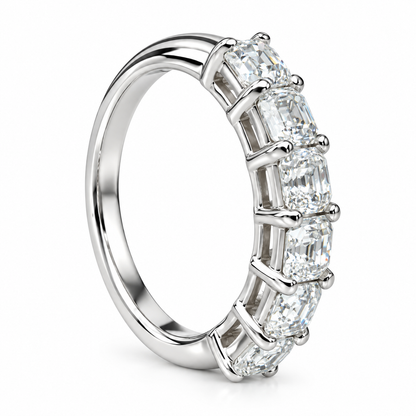 Moissanite Engagement Band / Asscher Cut Wedding Band / Six Stone Ladies Ring / Matching Band / 14k White Gold / #6208