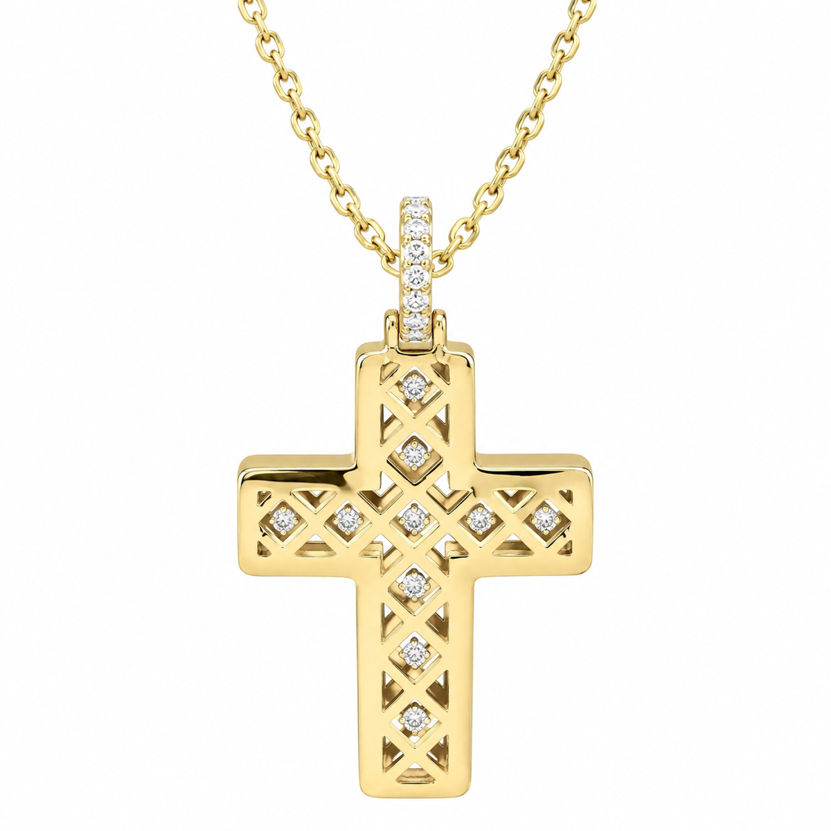 Large Cross Necklace 14K Solid Gold, Unique Moissanite Cross Pendant Necklace, Custom Cross Pendant Faith Crucifix Jesus Necklace Gold #7690