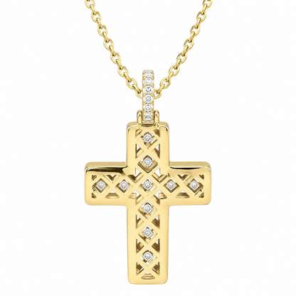 Large Cross Necklace 14K Solid Gold, Unique Moissanite Cross Pendant Necklace, Custom Cross Pendant Faith Crucifix Jesus Necklace Gold #7690