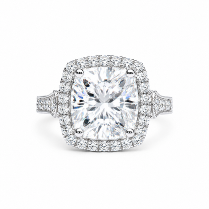 Moissanite Engagement Ring 14k White Gold , Cushion Cut Moissanite Promise Ring For Her , Unique Vintage Halo Anniversary Bridal Ring  #7333