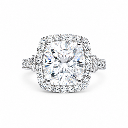 Moissanite Engagement Ring 14k White Gold , Cushion Cut Moissanite Promise Ring For Her , Unique Vintage Halo Anniversary Bridal Ring  #7333