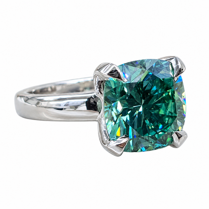 Teal Blue Moissanite Engagement Rings For Women White Gold Cushion Cut Unique Blue Moissanite Engagement Rings Solitaire  Promise Ring #7909