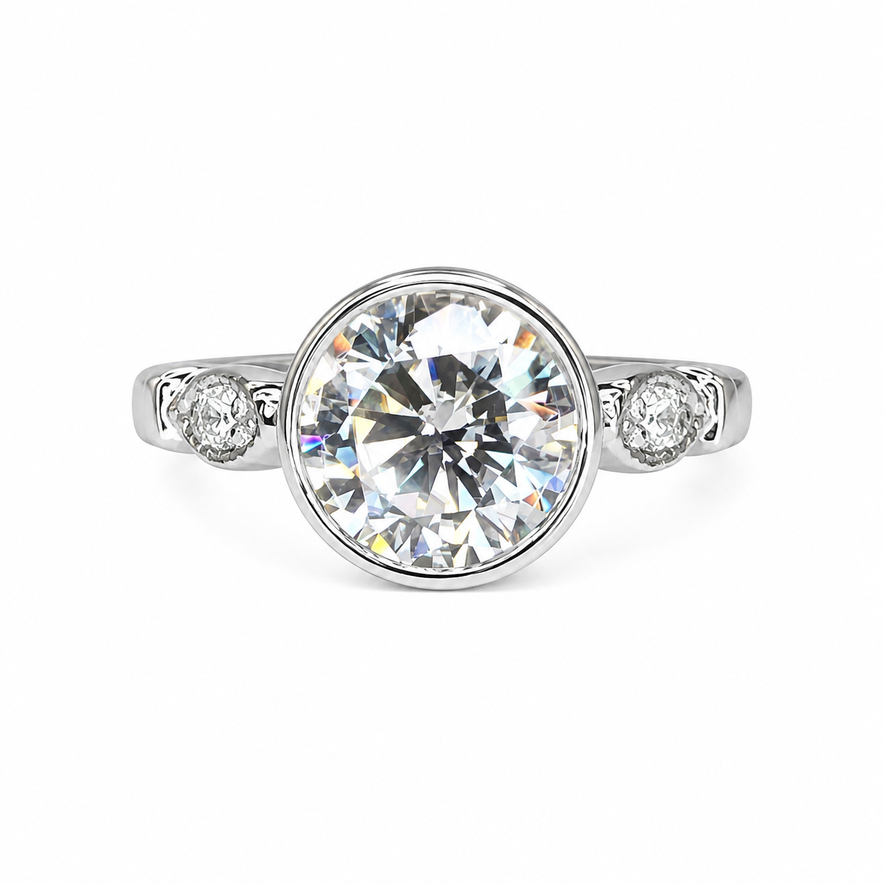 Round Cut Moissanite Engagement Rings 14K Solid Gold For Women, #7171 Bezel Set Vintage Unique Moissanite Ring, Wedding Diamond Bridal Ring