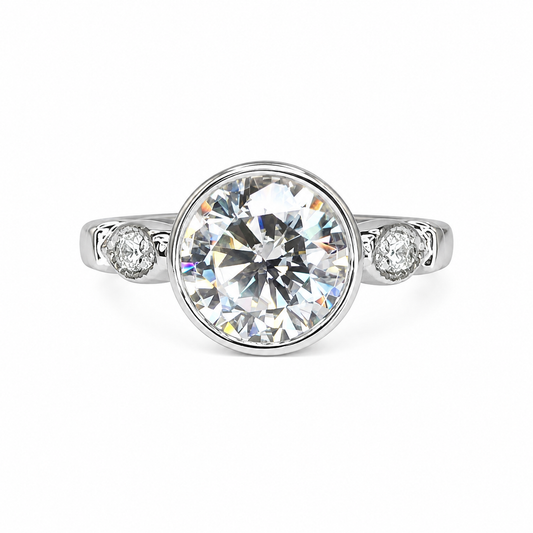 Round Cut Moissanite Engagement Rings 14K Solid Gold For Women, #7171 Bezel Set Vintage Unique Moissanite Ring, Wedding Diamond Bridal Ring
