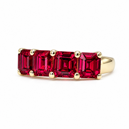 Ruby wedding band 14k solid gold, 5 stone asscher cut ruby band ring, July birthstone ring, ruby stacking rings, minimalist ruby ring, #6064