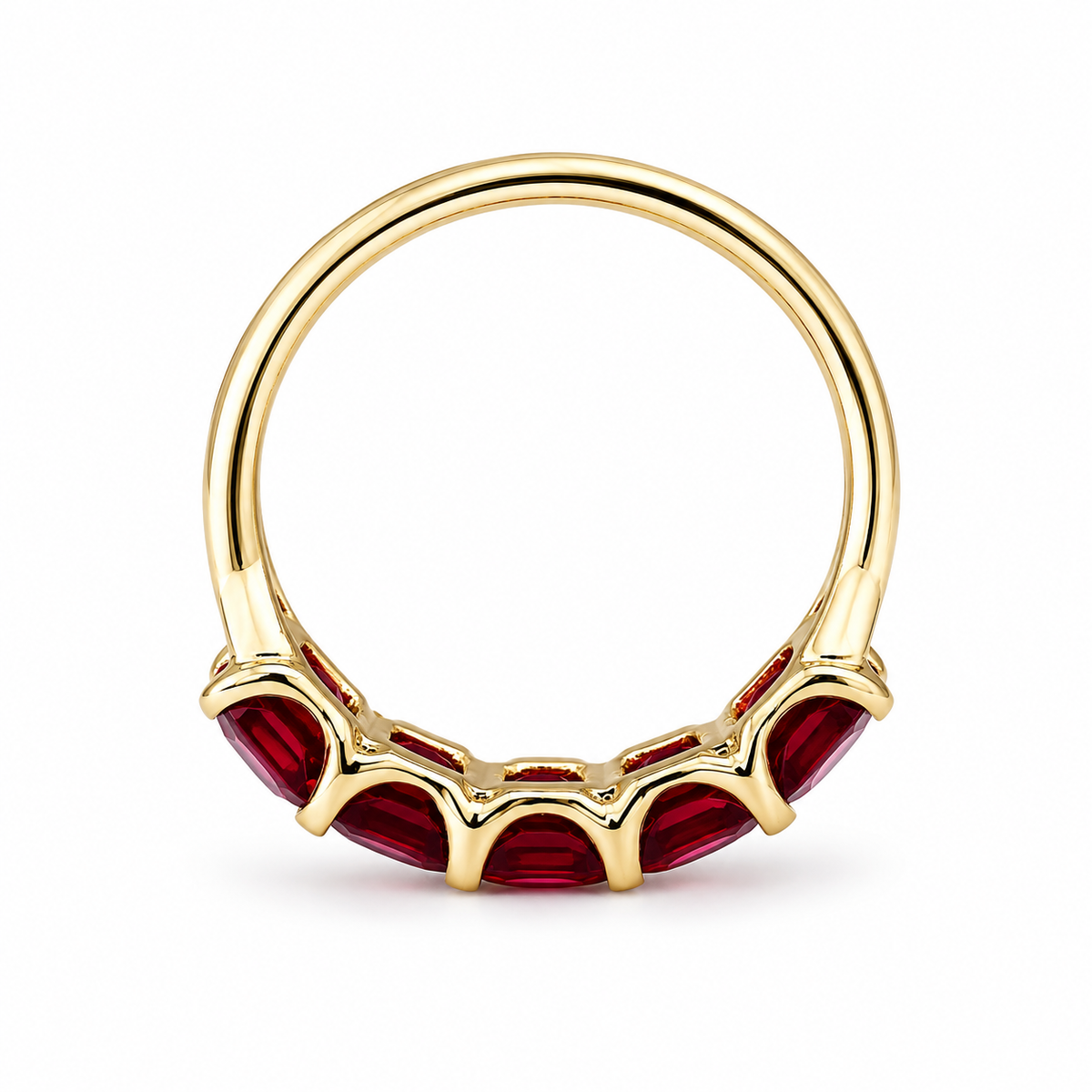 Ruby wedding band 14k solid gold, 5 stone asscher cut ruby band ring, July birthstone ring, ruby stacking rings, minimalist ruby ring, #6064