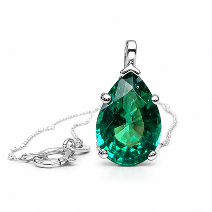 Pear Shape Emerald Pendant 10K Yellow Gold Necklace, Pear Shape Green Emerald Necklace For Ladies, Layering May Birthstone Jewelery, #8848