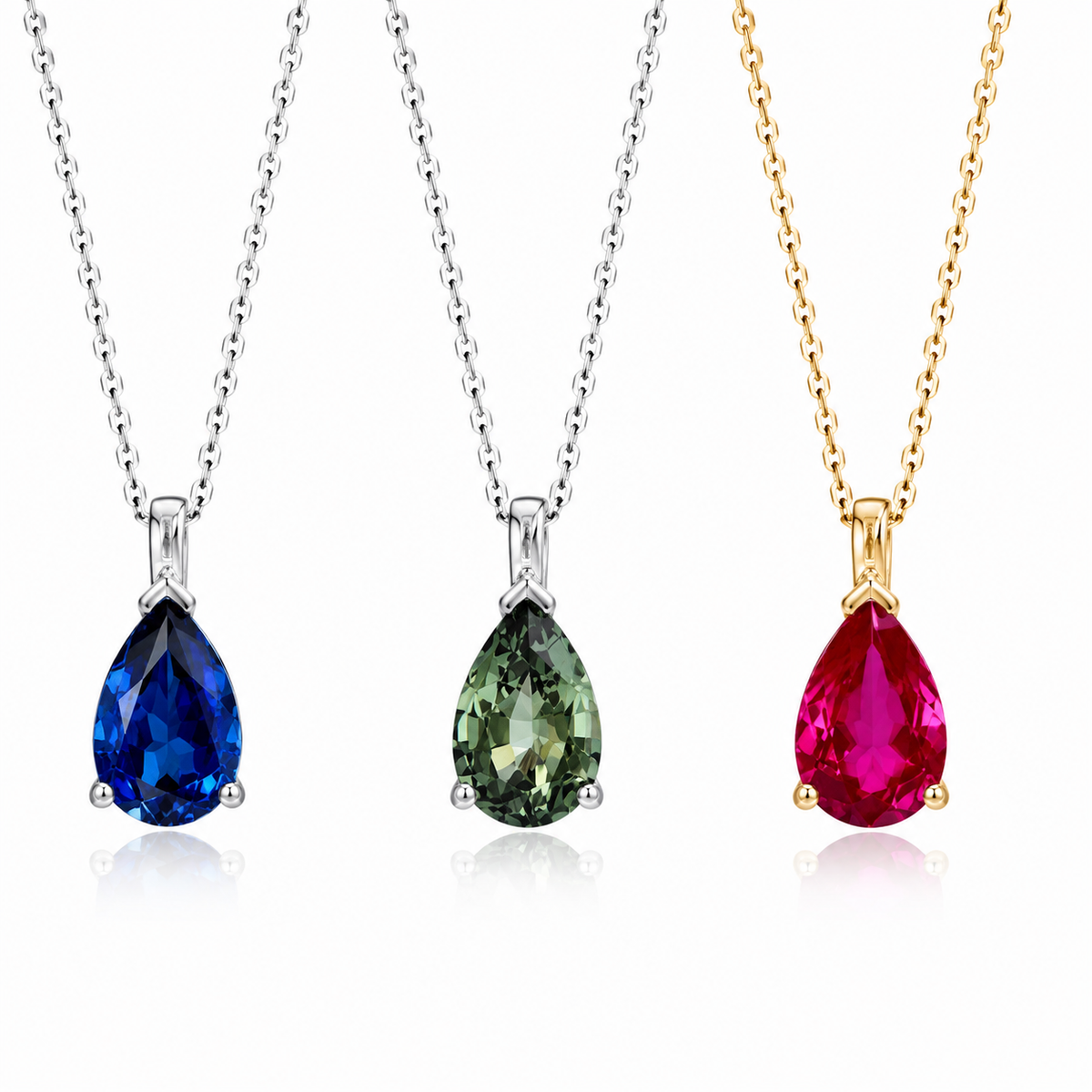 10K Gold Emerald Necklace , Pear Shape Emerald Pendant , Teardrop Emerald Pendant Necklace with Chain , May Birthstone Jewelry , #8846