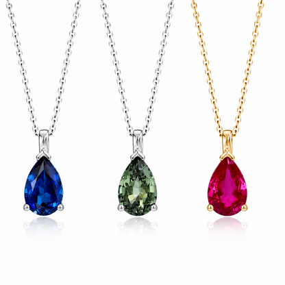 10K Gold Emerald Necklace , Pear Shape Emerald Pendant , Teardrop Emerald Pendant Necklace with Chain , May Birthstone Jewelry , #8846