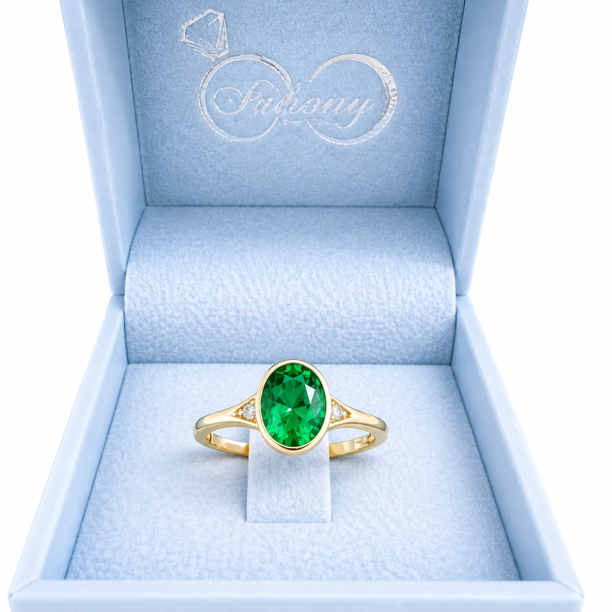 Emerald Ring, 14K Gold Emerald and Diamond Ring, Oval Cut Bezel Setting Emerald Ring, Modern Engagement Ring, May Birthstone Ring #8837