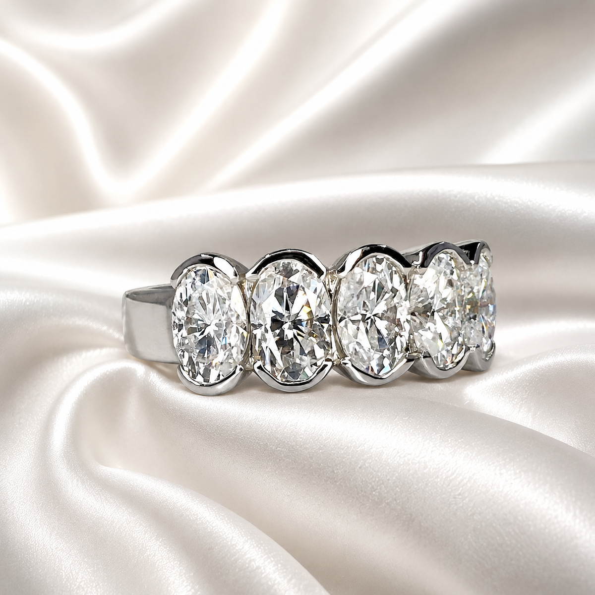 Oval cut 5 stone  lab grown cvd diamond wedding band 14k gold, diamond wedding band women, stacking lab grown anniversary diamond band #7984