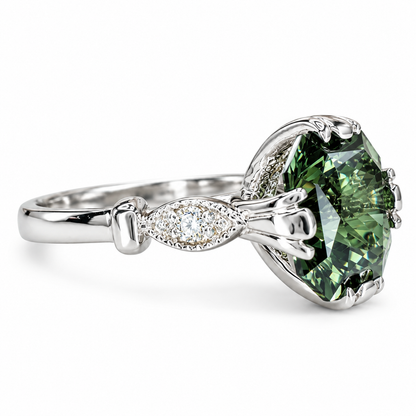 Radiant Cut Olive Green Sapphire 14k Solid White Gold Unique Olive Green Sapphire Promise Wedding Bridal Engagement Ring Gift For Her #7374