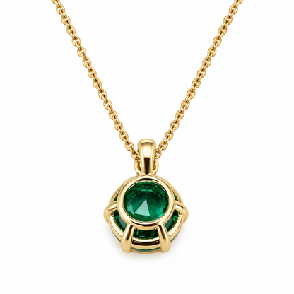 Round Emerald and Diamond Pendant Necklace 14k Solid Gold, Dainty Layering Minimalist Emerald Green Stacking Pendant Necklace May Birthstone