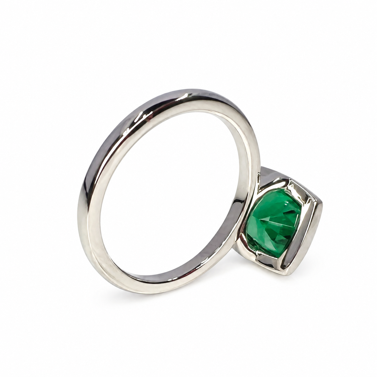 Emerald elongated cushion cut engagement ring, bezel set emerald ring, 2.50ctw, 14k yellow gold #5956