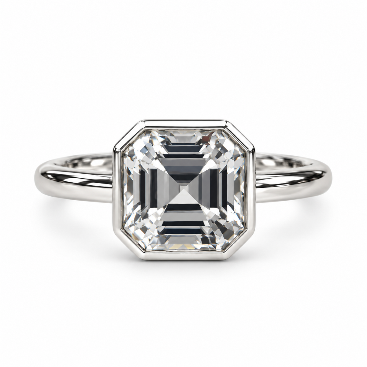 Certified Moissanite Ring, Asscher Cut Moissanite Engagement Ring, Bezel Set Solitaire Ring, Everyday Ring, 14k Gold Ladies Ring
