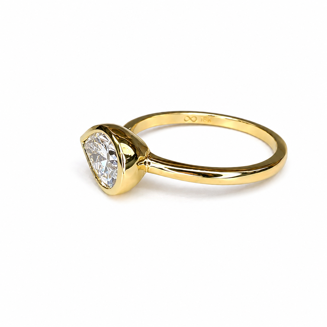1.00 CTW Bezel Set Pear Shape Lab Grown Diamond 14K Solid Gold, East West Lab Diamond Pear Solitaire, #8874
