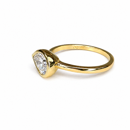 1.00 CTW Bezel Set Pear Shape Lab Grown Diamond 14K Solid Gold, East West Lab Diamond Pear Solitaire, #8874
