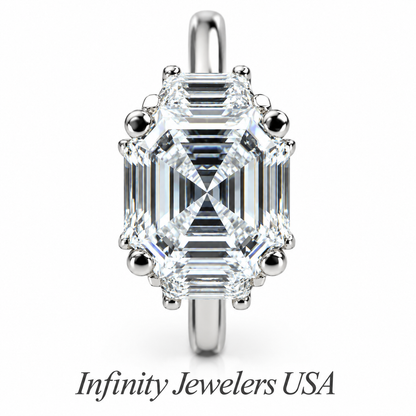 Moissanite Asscher Cut Engagement Ring, Asscher Ring With Trapezoid Accents Moissanite Ring, 14k White Gold Ladies Moissanite Ring  #6705