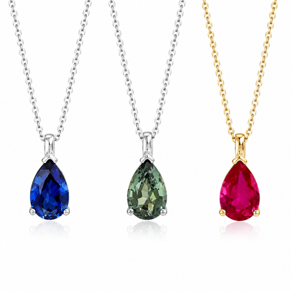 Pear Shape Blue Sapphire Pendant Necklace 14k Yellow Gold, Teardrop Sapphire Necklace, September Birthstone Necklace, Pear Necklace, #8821