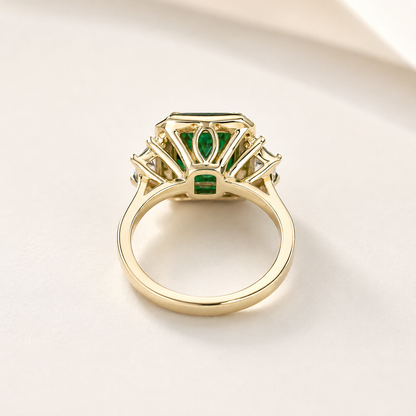 Emerald Engagement Ring, Radiant Cut Wedding Ring, Moissanite Halo Engagement Ring, Mother Ring, May Birth Stone Ring, 14k Gold, #7059