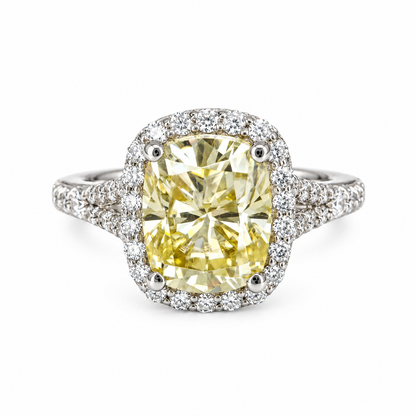 Cushion Cut Yellow Moissanite Halo Engagement Ring, 14k White Gold Elongated Cushion Cut Moissanite Wedding Ring, Moissanite Halo Ring #7133