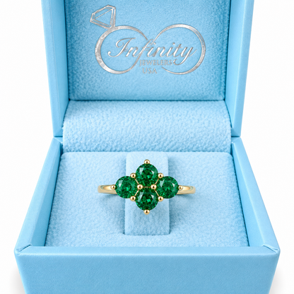 Emerald Ring 14k Yellow Gold, Round Cut Emerald Engagement Ring, Dainty Emerald Gold Ring, May Birthstone Ring,  Cluster Emerald Ring  #6787