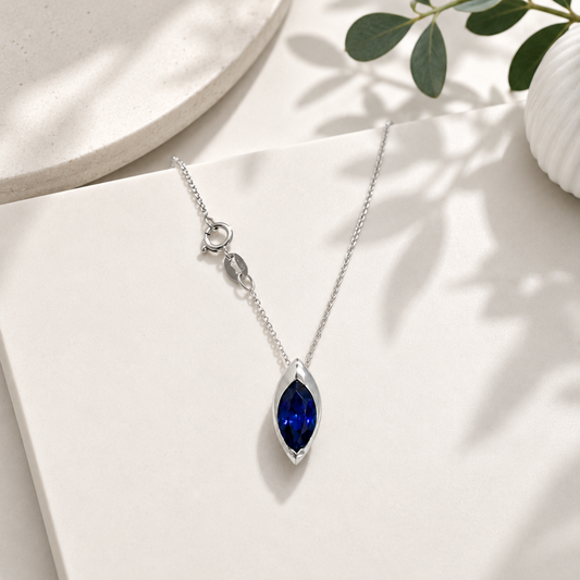 1.00 CTW Blue Sapphire Pear Shape Bezel Set Pendant Necklace 14K Solid Gold Dainty Layering Necklace Birthstone Jewerly #8830