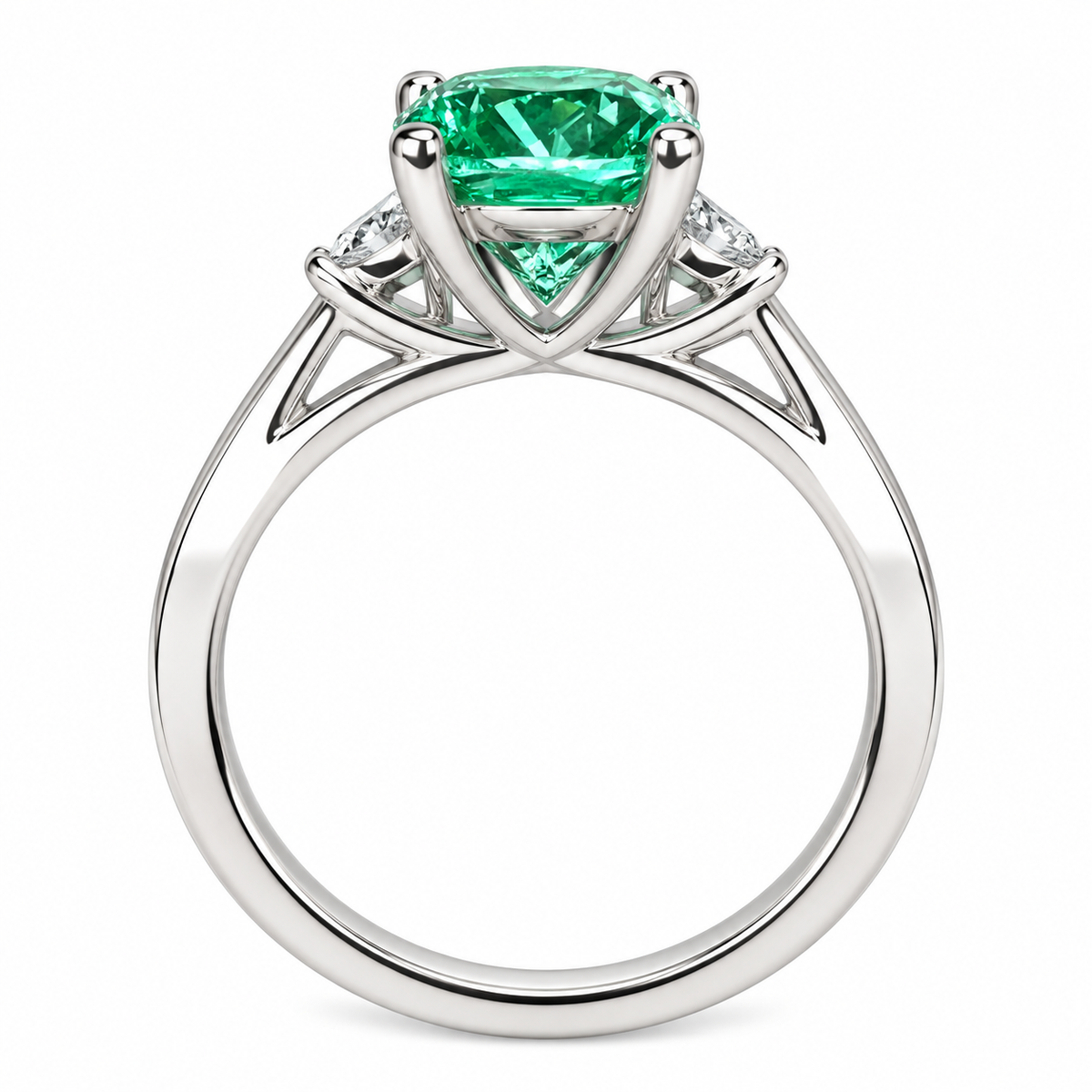 Paraiba Tourmaline Ring, Three Stone Engagement Ring, 14K White Gold, Cushion Cut Paraiba Ladies Ring, Paraiba And Moissanite Ring, #6869