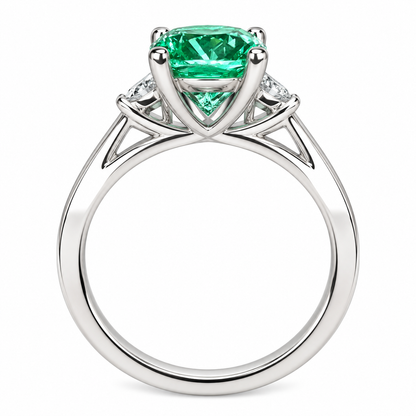 Paraiba Tourmaline Ring, Three Stone Engagement Ring, 14K White Gold, Cushion Cut Paraiba Ladies Ring, Paraiba And Moissanite Ring, #6869