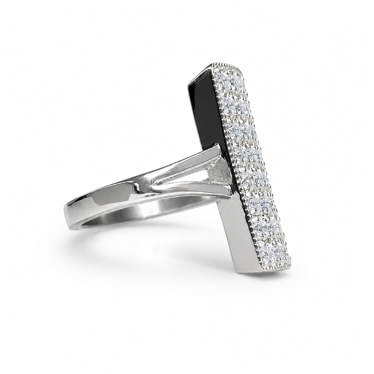 Moissanite Ring 14K White Gold, Moissanite Diamond Cluster Ring For Ladies, Unique Bar Ring Moissanite Diamond Engagement Ring 7229
