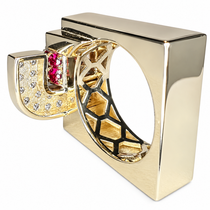 Moissanite and ruby chunky dome ring 14k solid gold art deco geometric ring unique ruby/moissanite statement ring, Unisex ruby rings #7759