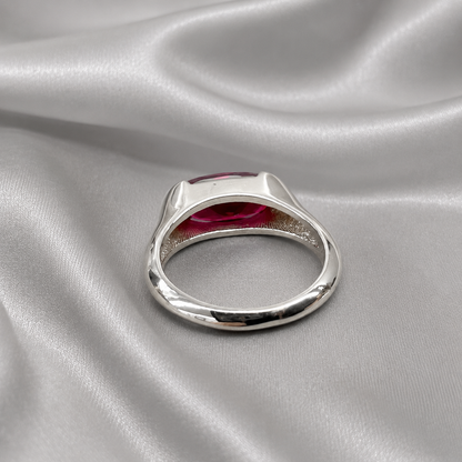 Elongated Oval Ruby East West White Gold Bezel Set ,  Ruby Statement Ring For Women , Unique Ruby Engagement Promise Anniversary Ring  #7433