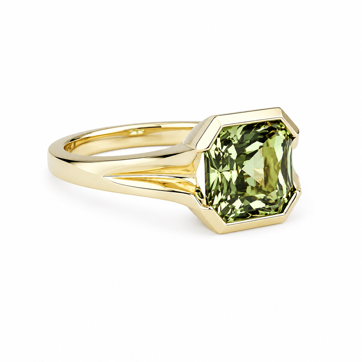 Bezel Set olive green sapphire engagement ring 14k solid gold | Half bezel green sapphire solitaire wedding ring | Promise ring