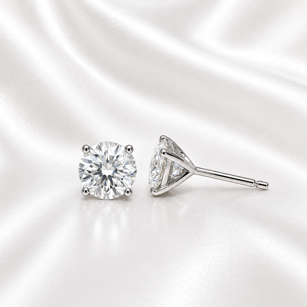 Martini Style Moissanite Stud Earrings , 1.60 ctw. To 3.80 ctw. 14K Gold , Unisex Moissanite Stud Earrings , Simple Stud Earrings #8826