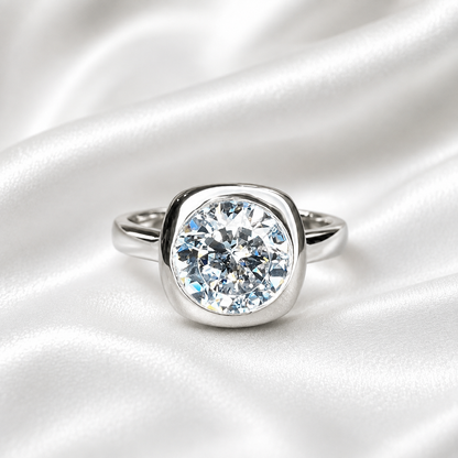 3 carat Round Moissanite Solitaire Engagement Ring, 14k Gold Moissanite Bezel Set Wedding Ring, Round Solitaire Ring For Her #5987