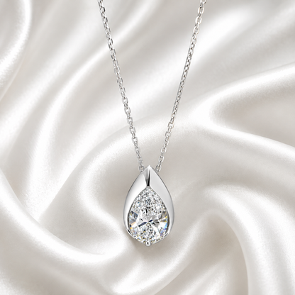 1.00 CTW Lab Grown Diamond Pear Shape Bezel Set Pendant Necklace 14K Solid Gold Dainty Layering Necklace #8829