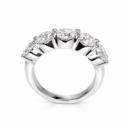 Round 5 Stone Moissanite band 14k white gold, Stacking moissanite wedding band Half eternity moissanite band ring gold matching bands  #7906