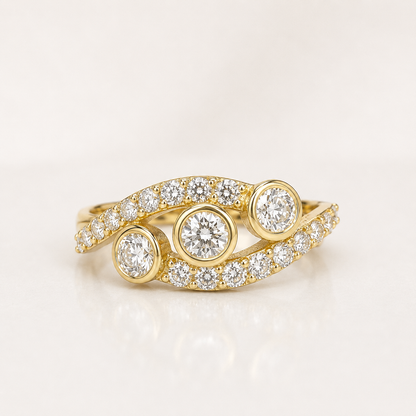 Lab Diamond Cluster Ring 14k Solid Gold , Three Stone Mothers Ring Infinity Design , Lab Grown Diamond Stacking Ring , Unique Diamond  #8603