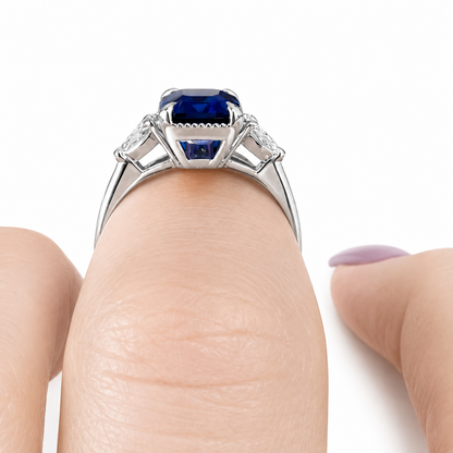 Emerald Cut Blue Sapphire Engagement Ring, Pear Lab Grown Diamonds, 14K Gold #8857