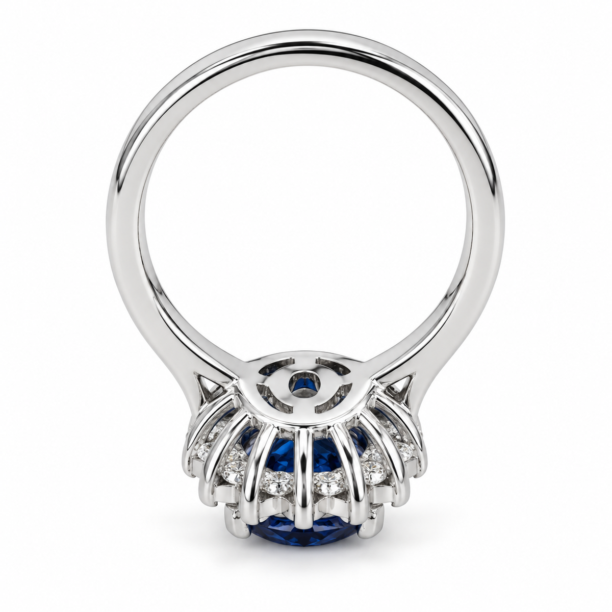Oval Cut Blue Sapphire Engagement Ring, Diamond Halo Engagement Ring,  Moissanite Ring, 2.50ctw, 14K White Gold #6077 #6807